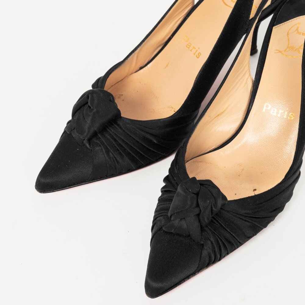 Christian Louboutin Francaise Sling Black Satin Knotted Heels - Picture 6 of 9